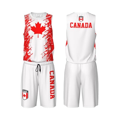 Canada Flag Grain (1) Basketball Jersey Uniform Suit for Men Adults Training Athletic Set