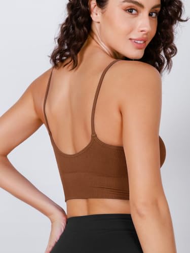 Image of ODODOS Seamless Sports Bra for Women Ribbed Camisoles Non Padding Yoga Bra Crop Tank Tops