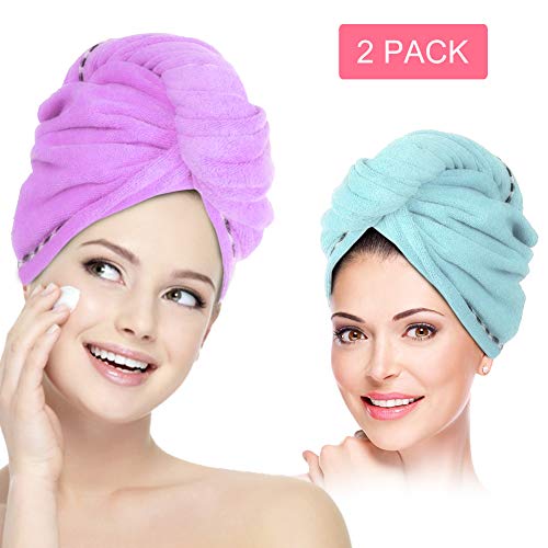 Hair Towel Wrap Turban Microfiber Hair Drying Towels, 2 Pack Twist Head Towel with Button, Quick Dry Super Absorbent Anti-Frizz for Women Girls Long & Curly Hair