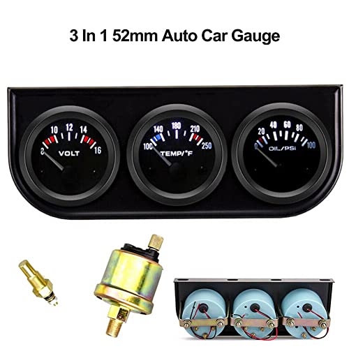 3 In 1 Car Meter Auto Gauge（Voltmeter + Water Gauge + Oil Press Gauge),2" Chrome Voltage Gauge Water Temp Gauge Oil Pressure Sensor 12V 52Mm Triple Gauge Kit #TOP1