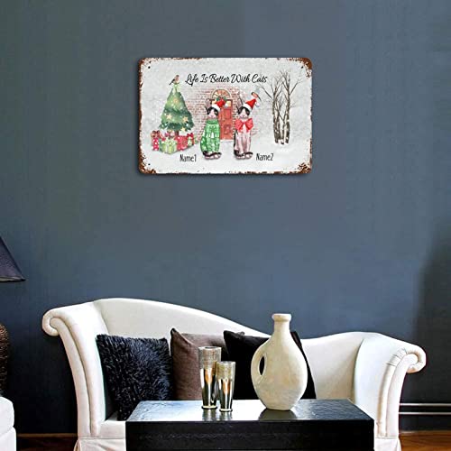 Cat Quote Metal Sign Porch Signs And Decor Outdoor Life Is Better With Cats Personalize Cat's Name Plaque Tin Sign For Home Bar Wall Art Decor 8"X12" #TOP3