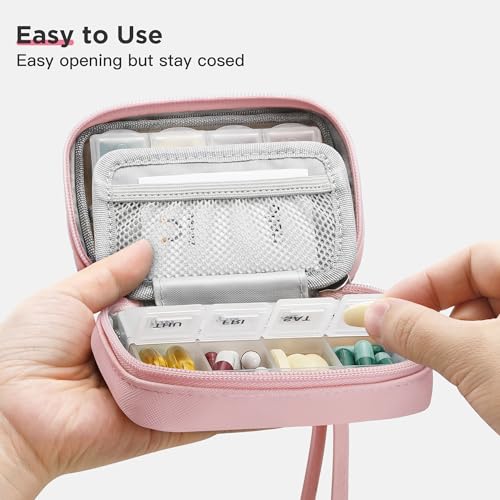Image of Zannaki Cute Pill Organizer for Purse with Two Removable 7-Day Pill Box, Travel PU Leather Pill Case, Portable Weekly Pill Container with Storage Bag to Hold Vitamins, Fish Oils, Supplements (Pink)