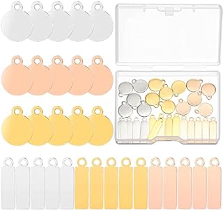 30 Pieces Metal Stamping Blanks Metal Stamping Kit Stainless Steel for Metal Stamping and Jewelry Making, 5/8 Inch Rectangle Tag 3/8 Inch Circle Tag with Ring Gold, Silver, Rose Gold