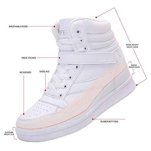 Ubfen Women's Shoes Hidden Wedges 5.5Cm Fashion Sneakers Ankle Boots Bootie Platform Heel High Top Casual Sport 7.5 Us / 38 Eu B White #TOP3
