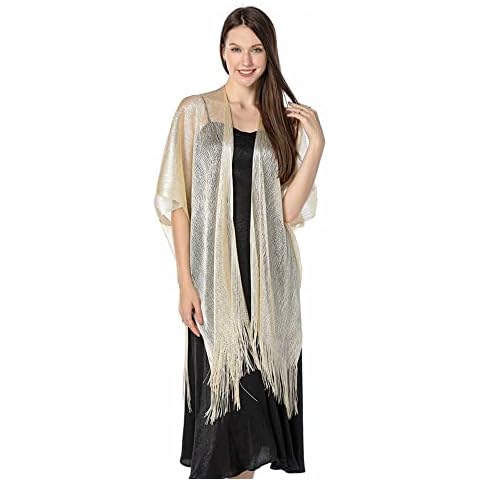 TOEECY Chales Estolas Bufanda Metálicos Brillantes para Mujer Elegante Glitter Estola Ligera Fulares Shawl con Flecos para Bodas Bridemaids Vestido de Fiesta Partido (Beige) Cover