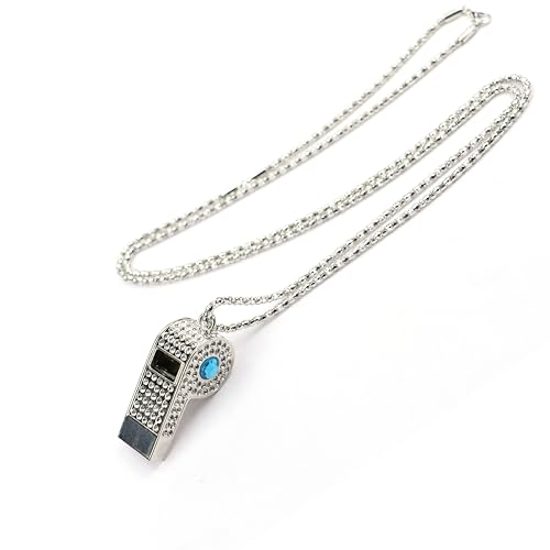 Silbato de Metal con Cadena y Rhinestones Plateado miniatura 2