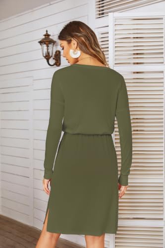 Image of Simier Fariry Womens Fall Winte Long Sleeve Knee Length Casual Dress with Pockets