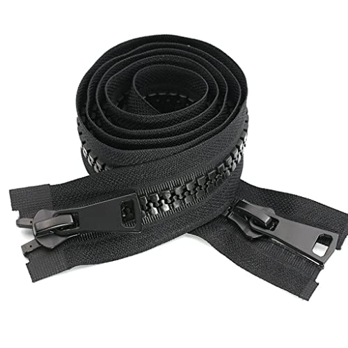 cremallera, Cremallera grande de resina n.° 15, 70, 80, 90, 100 y 120 cm, con dientes gruesos, doble extremo, negra, for coser chaquetas plumas o tiendas campaña(90cm)