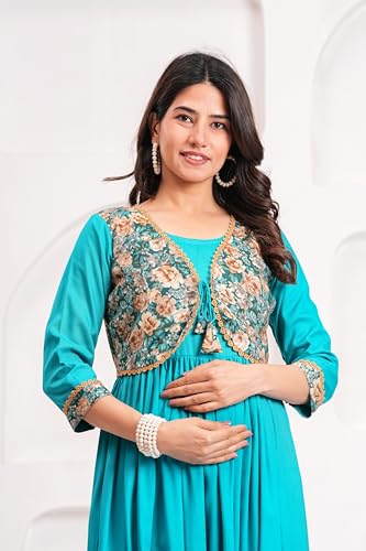 Image of Dhruvi Women's Rayon Anarkali Maternity Dress & Feeding Kurti with Zippers