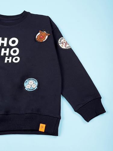 Image of KiddoPanti Boys Solid Round Neck Full Sleeve Fleece Sweatshirt | 60% Cotton 40% Polyester | Soft Warm Winter Pullover | Ribbed Cuffs & Hem | Casual Winter Sweatshirt for Kids