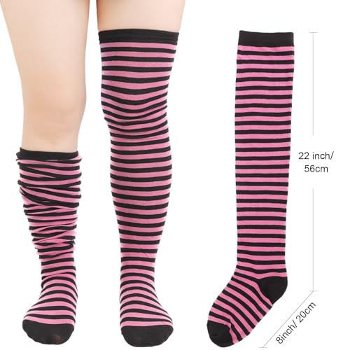 Image of DRESHOW Plus Size Thigh High Socks Striped Over Knee Long Boot Stockings Knee High Tube Socks Leg Warmers for Women