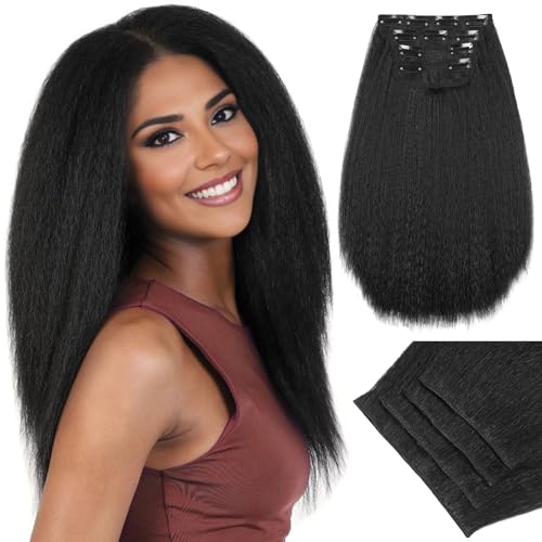 WIGNEE Extensions Cheveux Kinky Straight À Clips Ajout Volume Femme 4Pcs