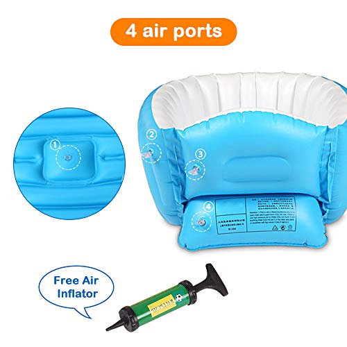 Baby Inflatable Bathtub with Air Pump - Portable Travel Toddler Bathing Tub - Kids Foldable Shower Tub for Girl and Boy, Mini Air Swimming Pool, Blue