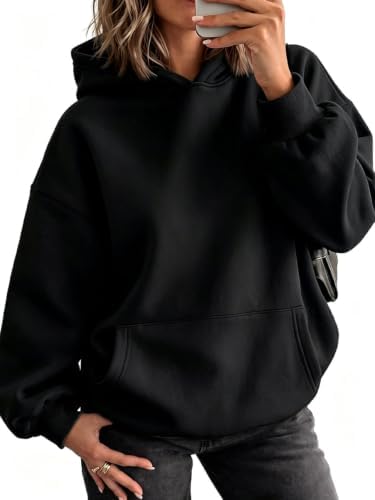CLOAKA Hoodie Damen Oversize Casual Langarm Pullover für Damen mit Taschen | Baumwolle, Kapuzenpullover Damen, mit Kangurutasche, Basic Pullover Sweatshirt, Herbst Winter, Casual,
