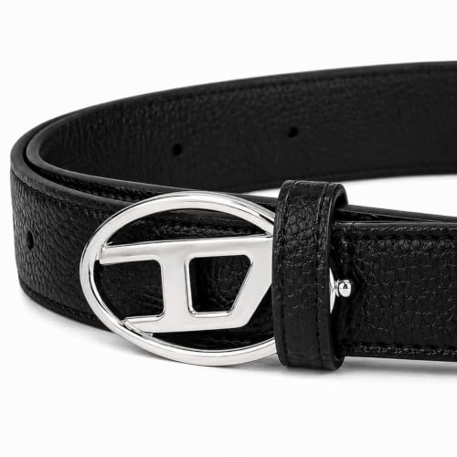 Image of Unisex Black Leatherette Belt with Silver Oval Buckle