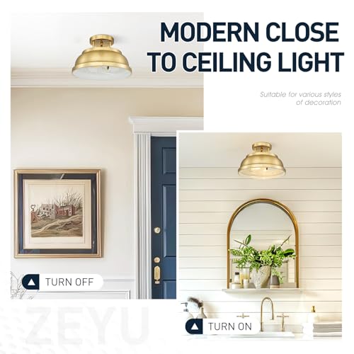 Image of zeyu 2-Light Vintage Flush Mount Light Fixture, Semi Flush Ceiling Light Fixture for Bedroom Kitchen, Metal Dome Shade in Brushed Gold Finish, ZY29-F BG