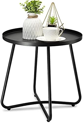 danpinera Outdoor Side Tables, Weather Resistant Steel Patio Side Table, Small Round Outdoor End Table Metal Side Table for Patio Yard Balcony Garden Bedside Black