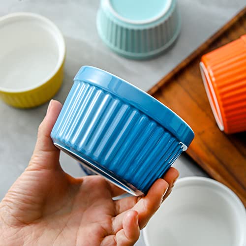 Hasense 6 Oz Ramekins Souffle Dishes,Porcelain Dipping Sauce Bowls Set Of 6,Colorful Ceramic Ramekins Bowls Oven Safe For Baking Souffle Pudding, Creme Brulee, Souffle, Serving Dip, Custard, Ice Cream #TOP5