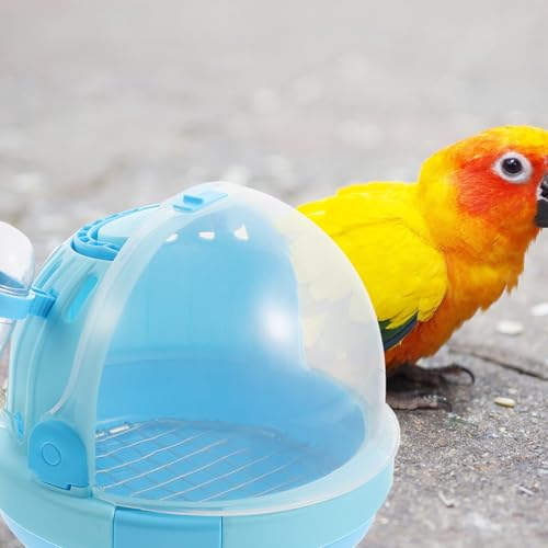 RUNROTOO Tragbarer Reisekäfig für Papageien und Kleine Vögel mit Luftöffnungen und Klarem Abs Abdeckung für Spaziergänge und Tierarztbesuche in Blau-6