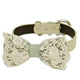 Sage green Bow tie collar, Sage green lace Bow tie attach to Ivory, brown, Copper, Champagne, gray or white leather collar, handmade wedding