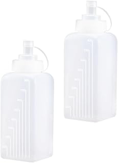 Square Squeeze Bottles 800ml Large Mouth Sauce Dispensers Set of 2 with Measurement Scale, Plastic Condiment Storage Bottles for Kitchen, Salad Dressing, and Oyster Sauce Random