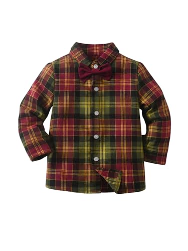 Image of Boarnseorl Baby Boys Pants Sets, Infant Long Sleeve Shirt + Pants + Bow Tie + Suspenders Outfits
