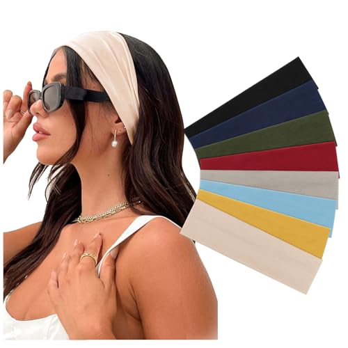 Image of DRESHOW 8 Pack Sports Headbands for Women Non-Slip Stretchy Fashion HairBand Curly Hair Headband Soft Hair Accessories for Daily Wear Workout Yoga Running