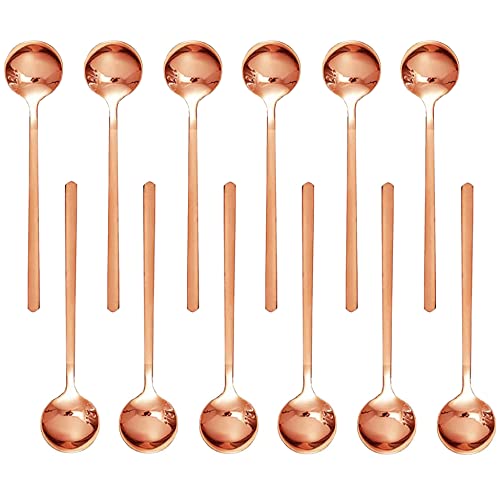 Paquete de 12 cucharas de café expreso, mini cucharas de café de 5.3 pulgadas, cucharaditas de acero inoxidable chapadas en oro para postre, azúcar, pastel, helado, capuchino (oro rosa)