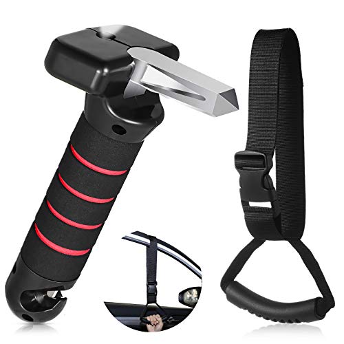 4 in 1 Car Assist Handle Portable Vehicle Support Handle with LED Flashlight Seatbelt Cutter Window Breaker Standing Mobility Aid and Assist Door Handle Grip Strap for Car
