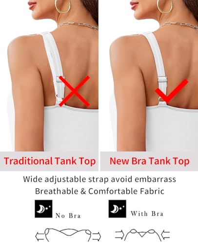 V FOR CITY Women Tank Top with Built-in Padded Bra Adjustable Wide Strap V-Neck Camisole Cotton Cami Shirts4