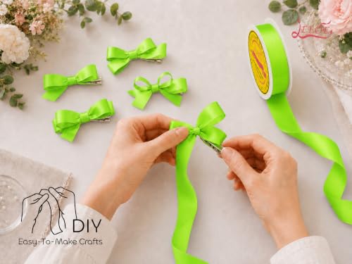 Image of Double Face Lime Green Satin Ribbon 7 /8 inch X 25 Yards Polyester Lime Green Ribbon for Gift Wrapping Very Suitable for Weddings Party Hair Bow Invitation Decorations and More