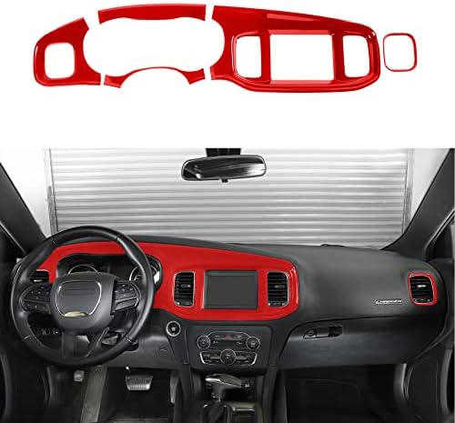 Linskip Dash Board Trim Compatible with Dodge Charger 2015 2016 2017 2018 2019 2020 2021 2022 2023, Charger Screen Center Console Panel Cover Trim, Charger Interior Accessories 5pcs(red)