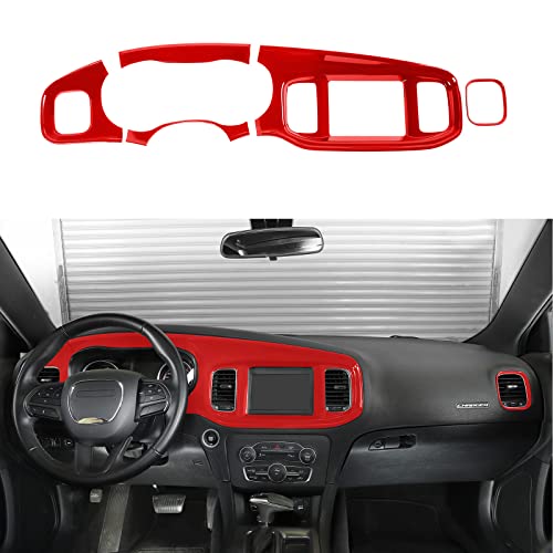 Linskip Dash Board Trim Compatible With Dodge Charger 2015 2016 2017 2018 2019 2020 2021 2022 2023, Charger Screen Center Console Panel Cover Trim, Charger Interior Accessories 5Pcs(Red) #TOP2