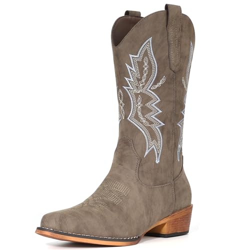 Image of IUV Cowboy Boots for Women Mid Calf Pull-On Cowgirl Boots