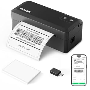 KNAON Label Printer Bluetooth, DHL 4x6 Label Printer Shipping Label Printer, Label Printer Thermal Printer for Etsy, Shopify, Amazon, Black
