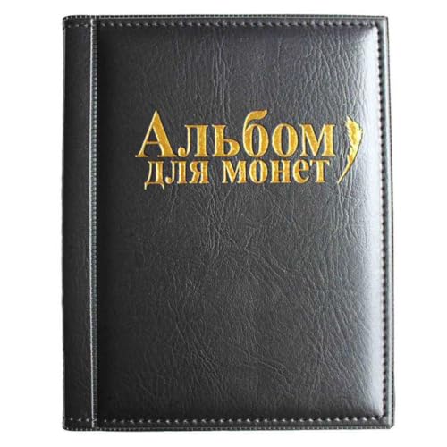 Álbum de monedas de colección con 250 bolsillos y 10 páginas de cuero negro