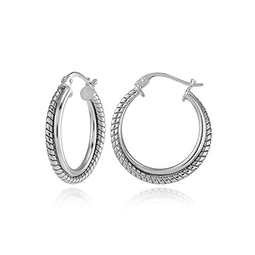 Sterling Silver Polished Twist Round Hoop Earrings, 20mm or 25mm