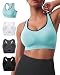 Fittin Racerback Sports Bras Pack of 4- Padded Seamless High Impact Support for Yoga Gym Workout Fitness XXL (Black, Grey, White and Blue)