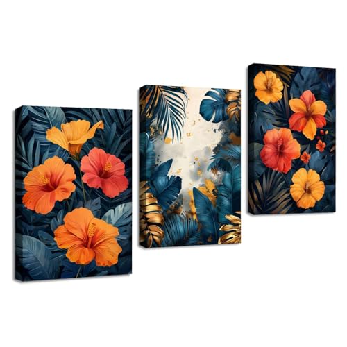Papier peint fleurs tropicales encadré 50x70cm salon Bronze 159