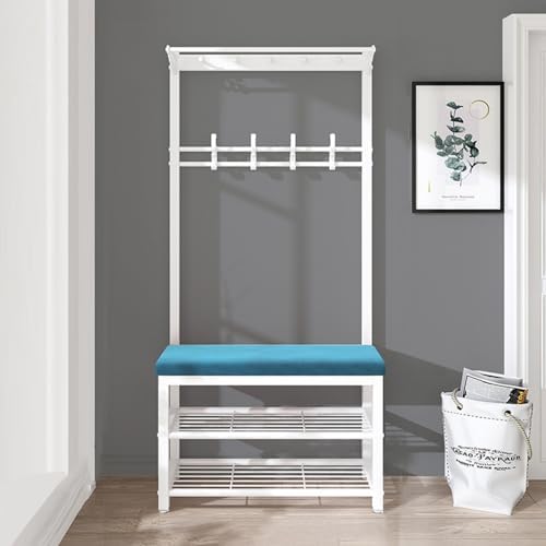 Industrial Entryway Tree with Shoe Storage – Freestanding nizer Bench, Hooks & Shelf for Hallway Storage, Stylish Coat Rack and Shoe Holder