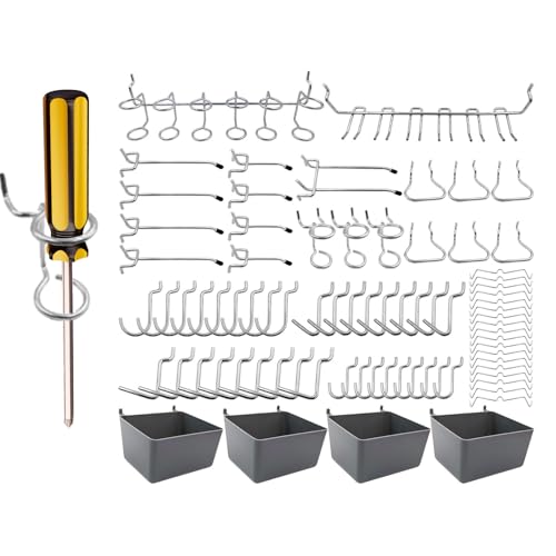 Ganchos de organización de panel perforado, organizador de herramientas de garaje de metal - 80 ganchos de utilidad para herramientas de panel perforado, cerraduras de clavijas, accesorios de