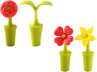 4pcs Silicone Wine Stoppers Flower Bottle Stopper Set Decorations | Rose Sunflower Clover Leaf Shapes, Sealed Bottle Caps for Bar Use, Small Delicate Decorative Finish