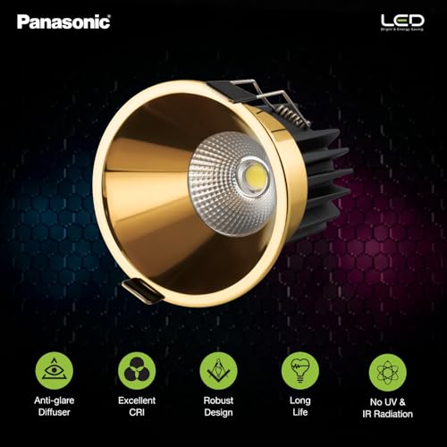 Image of Panasonic 12 Watt Deep Recessed COB Light for Ceiling, Recessed Downlight for Home Decor, Shop, Museum, Restaurant | Yellow Gold Recessed COB Light, Natural White (4000K - PDLM45124)
