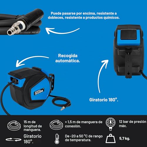 Miniatura 3 de Güde Carrete De Manguera Automático 2882, 15 M 12 Bares Máx. Presión De Trabajo, 9,5 Mm De Diámetro Interior, 3 Mm De Grosor De Pared