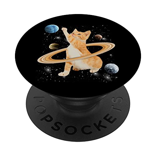 Caturn Saturn Cat In Space Funny Kitten Cats Lovers Galaxy PopSockets PopGrip Intercambiable