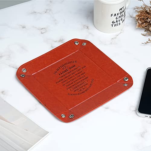 To My Daughter Gifts Leather Tray Engraved Personalized Leather Valet Tray Storage Tray Jewelry Organizer Bedside Tray Birthday Christmas Graduation Gifts Inspirational Gifts (Daughter Tray) #TOP3