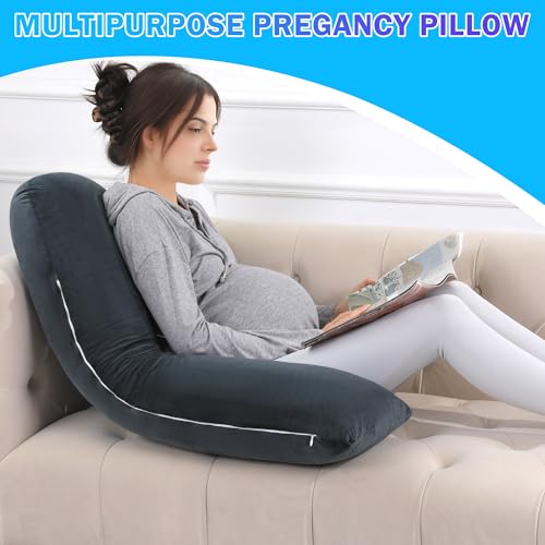 Image of HOMBYS Shredded Memory Foam J Shaped Pregnancy Pillow, Maternity Pillow for Sleeping with Adjuable Wedge Cushion, Extra Soft Body Support for Pregnant Women (Dark Grey)