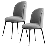 Forevich Dining Chairs Mid-Century Modern Upholstered Round Fabric Kitchen Dining Room Chair with Black Metal Legs for Living Room Set of 2 Light Grey