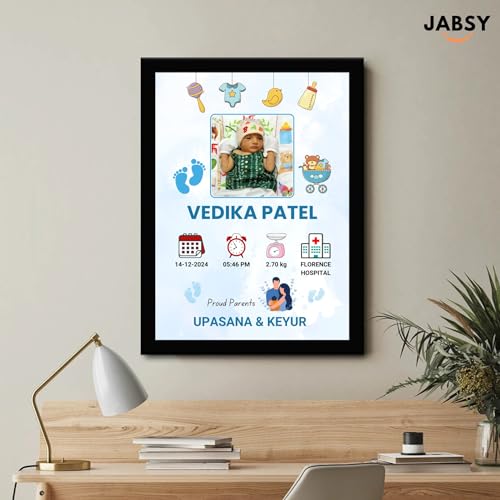 Image of Customized Newborn Baby Photo Frame - Personalised Keepsake with Photo, Name, Birthday & Memories | Unique Baby Gift | 12 x 9 Inch Frame