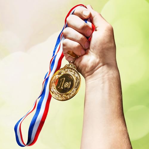 20 Pieces Award Ribbons, Red White Blue Medal Ribbons with Snap Clips Classic Striped Medal Lanyards Flat Lanyard Medallion Holder for Competitions Meeting Sport Party Student Awards - Thumbnail 7